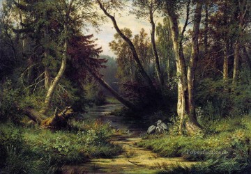 Paisajes Painting - paisaje forestal con garzas 1870 Ivan Ivanovich árboles